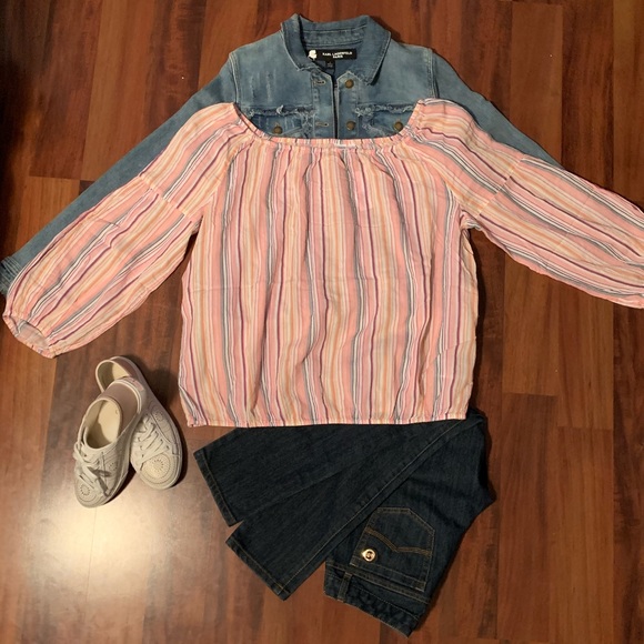 NWT Gap pink stripes blouse sz “L” - Picture 2 of 8